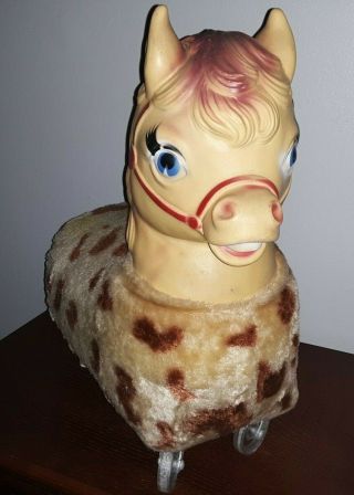 Rare Vintage Pony Spotted Horse Ride On Plush Toy W/ Rubber Head & Wheels