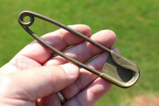 Large Antique Brass 5 - 1/2 " Miners Safety Pin - Key Tag Pat.  Mine
