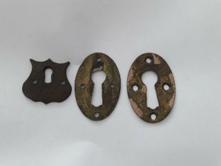 Vintage Brass Door Key Hole Covers / Plates Qty 3 (old)