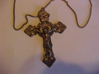 Antique Vintage Sterling Silver 2 " Crucifix Cross With 18 " Sterling Chain