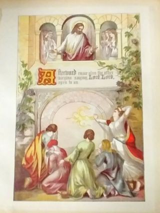 1890 Hand Colored Antique Engraving Print A Parable Of The Virgins Great Color
