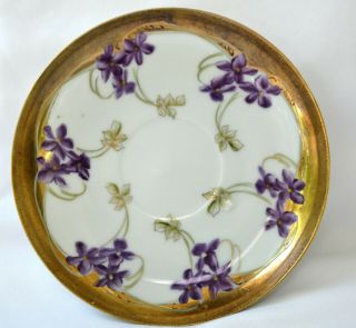 Imperial Nippon China Tea Cup Saucer White with Purple Flowers and Gold Japan 2
