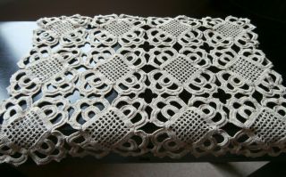 Vintage Beige Cotton Hand Crochet Lace Table Runner Or Large Doily 18 " X 13 "