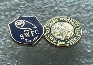 Very Rare & Old Sheffield Wednesday & Celtic Supporter Enamel Badge Twin Design
