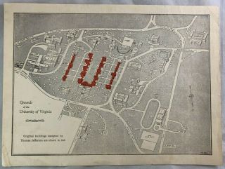 C1930s Antique Artist Map Grounds Of The University Of Virginia Charlottesville