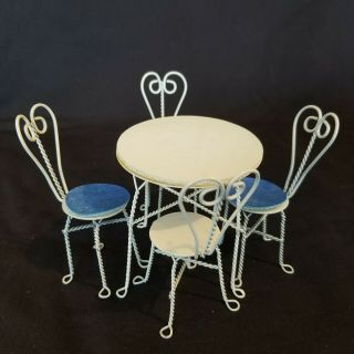 Reevesline Dollhouse Miniatures White Wire Table Ice Cream Parlor Set Vintage