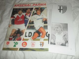 Rare 1994 Ecwc Final Arsenal V Parma Includes Parma Teamsheet Insert