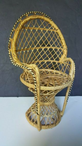 Vintage Petite Peacock Fan Back Wicker Rattan Chair Small Doll Plant 12 " Tall