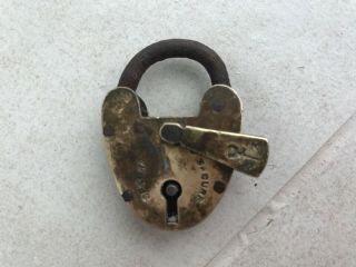 Old Rare Vintage Or Antique Patented Brass Padlock Heart With Slide Front Cover
