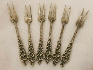 Vintage Ornate Silver Cocktail Forks - Set Of 6