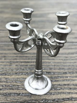 Vintage Dollhouse Miniature Soft Metal Candelabra Colonial Accessory 2.  25” Tall