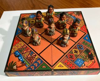 Antique Peruvian Inca Vs Spanish Conquistador Hand Made Wooden Board Game