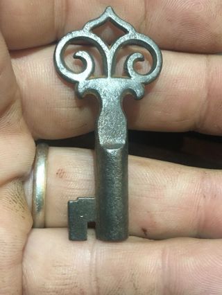 Antique Hollow Barrel Key Ornate Crown Bow Cast Iron Key