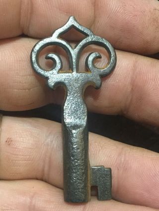 Antique Hollow Barrel Key Ornate Crown Bow Cast iron Key 2