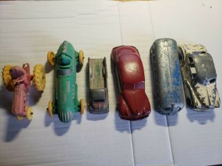 6 Vintage Antique Toys Tootsietoy Ford Truck,  Rubber Corp Olds Car,  Greyhound Bus,