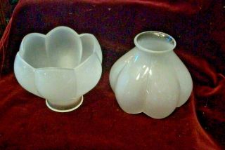 Pair Set 2 Antique Vintage Lotus Flower Frosted Glass Electric Lamp Light Shade