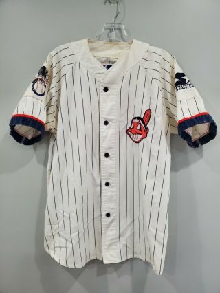Rare Vintage 80s Starter Cleveland Indians Pinstripe Chief Wahoo Jersey Mens L