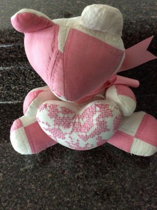 One Of A Kind Handmade Vintage Quilt Teddy Bear Cross - Stitch Pink