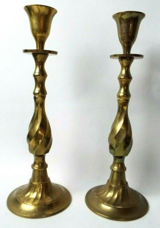 Vintage Set Of 2 Heavy Solid Brass Candlestick Candle Holders Pillar Swirl12 "