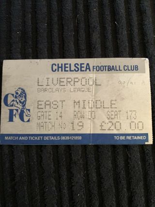 Ticket Stub Chelsea V Liverpool 1990/91 Rare L@@k