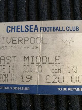 Ticket Stub Chelsea v Liverpool 1990/91 Rare L@@k 2