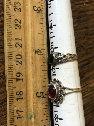 Two Vintage 925 Sterling Silver Rings Black Onyx And A Red Stone Sz5.  5 And 7 2