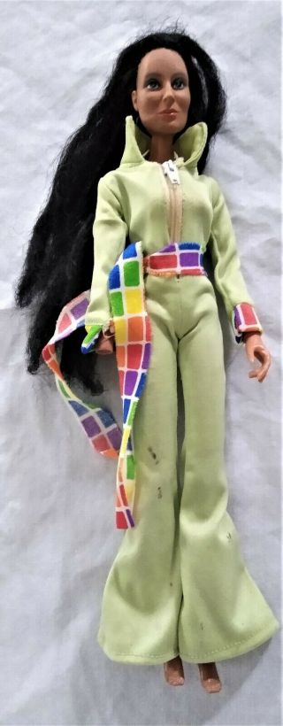 Vintage 1975 Mego Cher Doll Figure With Green Outfit Parts