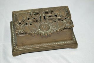 Antique/vintage Ornate Brass Victorian Stamp Holder Desk Box W/sunflower