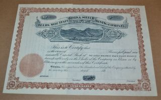 The Leeds Mountain Gold & Silver Mining Company 1880’s Antique Stock Certificate