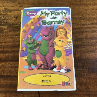 My Party With Barney Vhs Starring Mitch - Rare Kideo Green Tape Shell