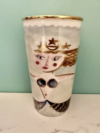 Rare Starbucks Gold Siren Mermaid Ceramic Coffee Travel Mug Tumbler 12oz