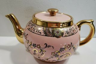 Antique Hand Painted English Pink And Gold Beaded Floral 5 1/2 " Teapot Gibson?