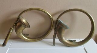 2 Vntg.  Antique Brass - Car Horns W/ Side Mount Note : No Bulbs/ $3.  00