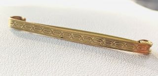 Antique Vintage Gold Tone Etched Bar Brooch Tie Pin