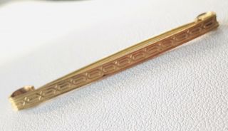 Antique Vintage Gold Tone Etched Bar Brooch Tie Pin 2