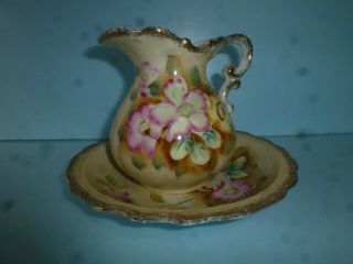 Vintage Homco Japan Porcelain Pitcher And Bowl Mini Floral Pitcher And Basin Bow