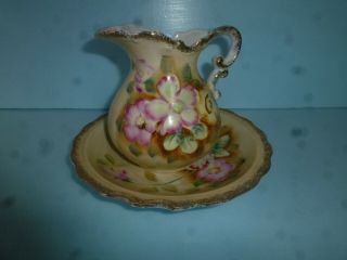 Vintage Homco Japan Porcelain Pitcher and Bowl Mini Floral Pitcher and Basin Bow 2