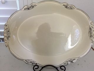 Antique Homer Laughlin Virginia Rose Silver Trim 13 " Oval Platter Serving Dish