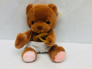 Vintage Russ Bear Baby Bibi Plush With Toy Pacifier 7 " Stuffed Caress Soft Pets