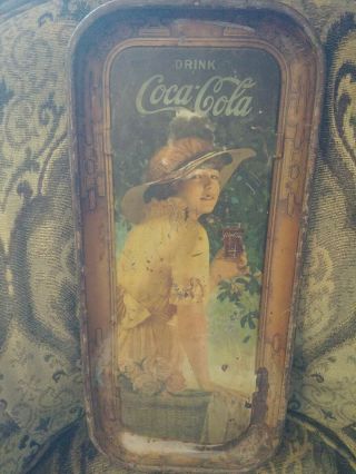 Antique 1916 Coca Cola Tray Elaine Girl With Flower Basket Ww1