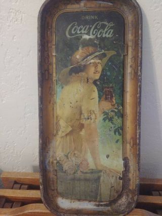 Antique 1916 Coca Cola Tray Elaine Girl With Flower Basket WW1 2