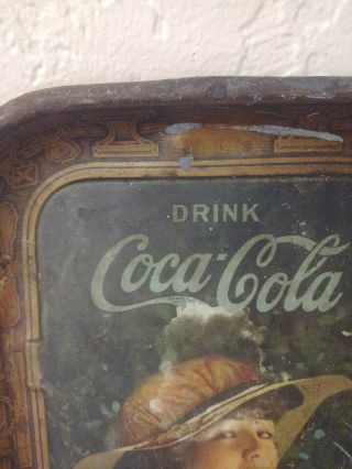 Antique 1916 Coca Cola Tray Elaine Girl With Flower Basket WW1 3