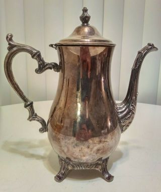 Vintage Wm Rogers 800 Silver Plate Teapot Coffee Pot Footed With Hinged Lid