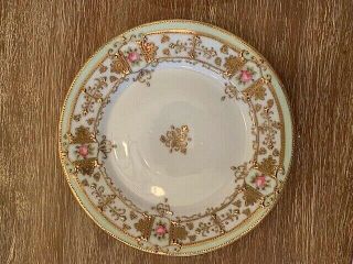 Antique Nippon Moriage Hand - Painted Porcelain Plate Heavy Gold Beaded Pink Roses