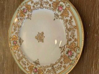 Antique Nippon Moriage Hand - painted Porcelain Plate Heavy Gold Beaded Pink Roses 2