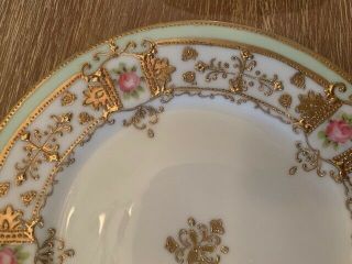 Antique Nippon Moriage Hand - painted Porcelain Plate Heavy Gold Beaded Pink Roses 3