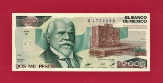 Mexico Unc Note 2000 Pesos 1983 (p - 82a) Printer Bdm,  Rare " M " Serie & Signatures