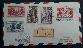 Rare 1938 French Equatorial Africa Airmail Registd Cover Cnc 5 Stamps Brazzavile