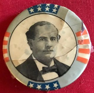 Rare Political 2” Pinback William Jennings Bryan Button Silver Pin Advertising