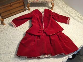 Vintage Red Velvet 2 - Piece Drop Waist Doll Dress With Matching Jacket